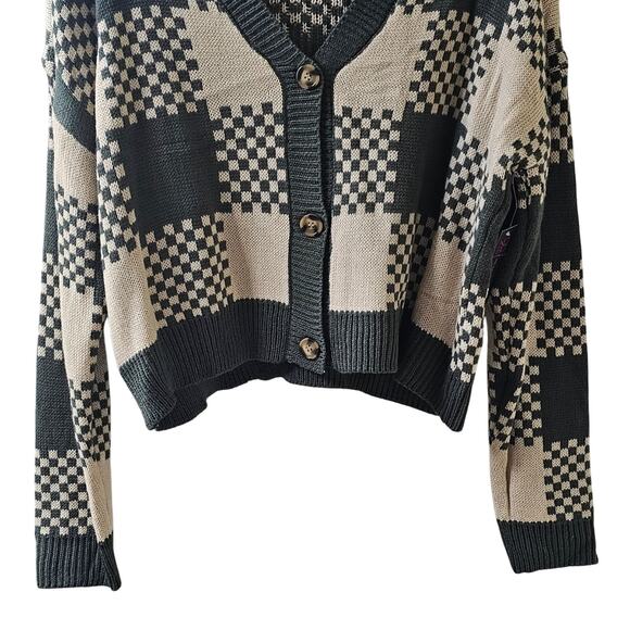 XXL Cropped Checkered Cardigan Y2K Revival Oversized Retro Aesthetic Cozy NWT - Picture 5 of 11
